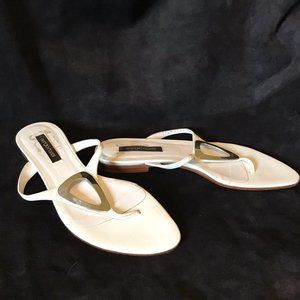 Sergio Rossi white leather flat sandals.  USA 6.5